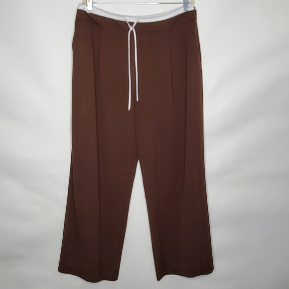 Zara Pants - Zara Wide Leg Hi-Rise Pants Size XL Brown Satin Effect Waistband Trousers Casual